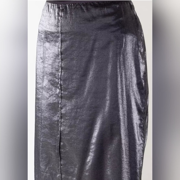 Zara NWT Iridescent Metallic Foil Effect Midi Skirt in Silver Grey Gunmetal XL - Picture 3 of 9